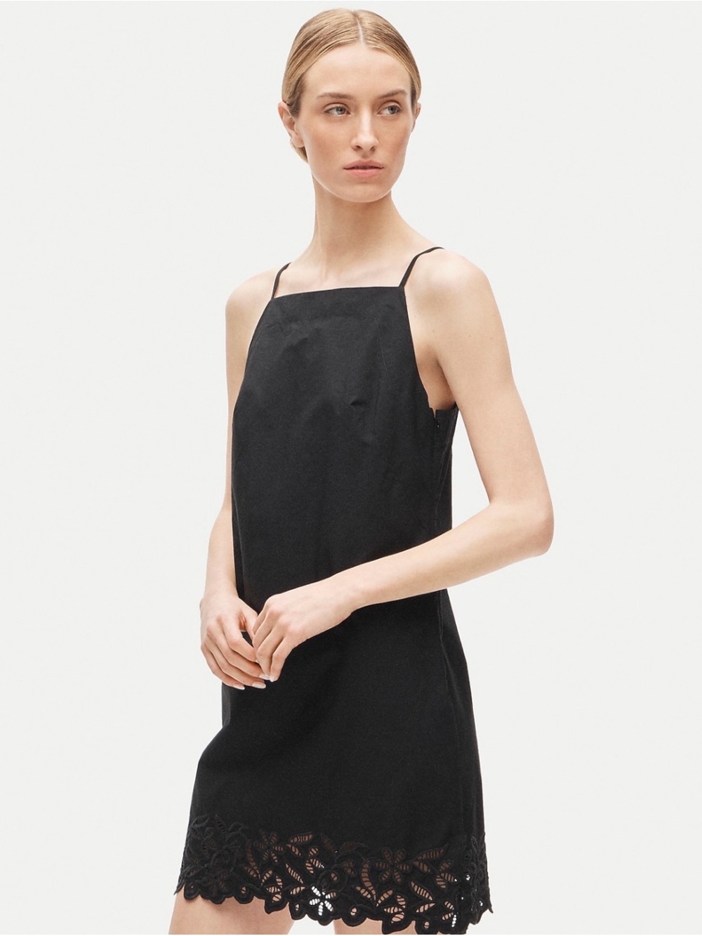 J.Crew High-Squareneck Mini Dress Cotton Poplin Black Cutwork Embroidery Size 4